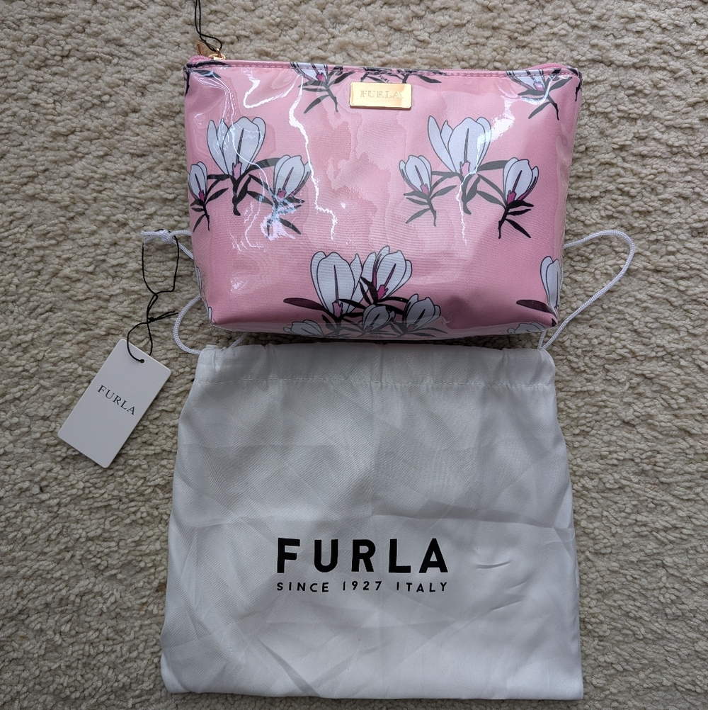 Furla Pink Floral Cosmetic Bag